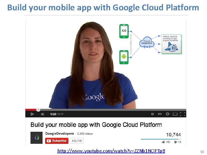Build your mobile app with Google Cloud Platform http: //www. youtube. com/watch? v=ZZNb 1