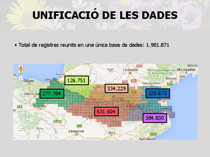 UNIFICACIÓ DE LES DADES • Total de registres reunits en una única base de