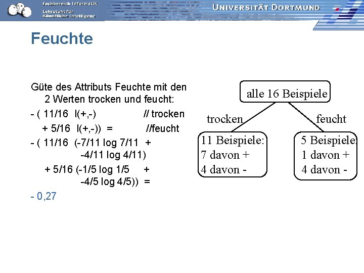 Feuchte Güte des Attributs Feuchte mit den 2 Werten trocken und feucht: - (