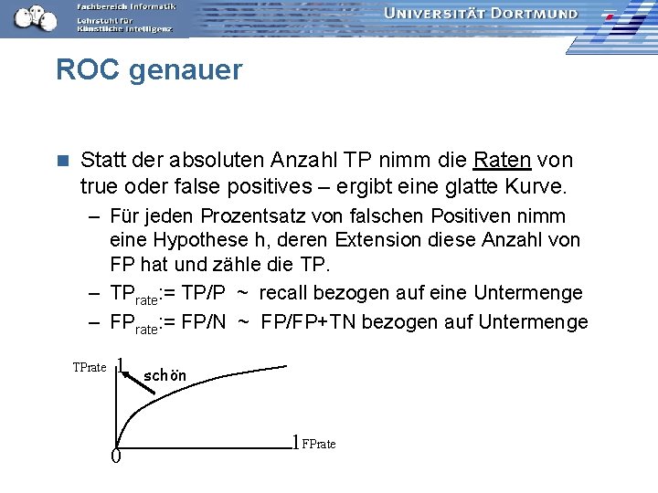 ROC genauer n Statt der absoluten Anzahl TP nimm die Raten von true oder