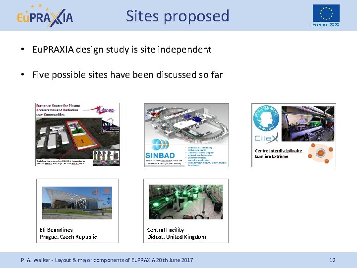 Sites proposed Horizon 2020 • Eu. PRAXIA design study is site independent • Five
