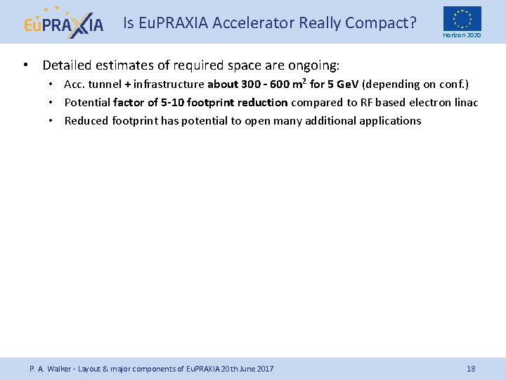 Is Eu. PRAXIA Accelerator Really Compact? Horizon 2020 • Detailed estimates of required space