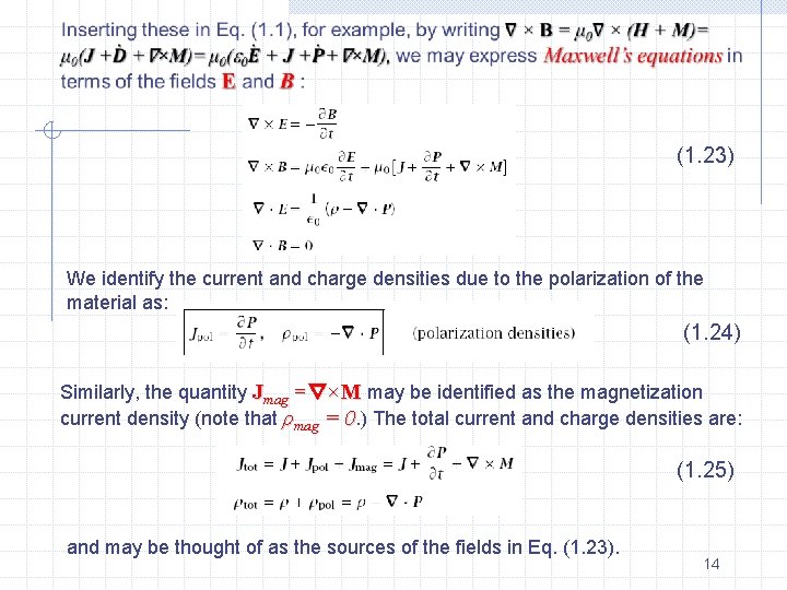 (1. 23) We identify the current and charge densities due to the polarization of