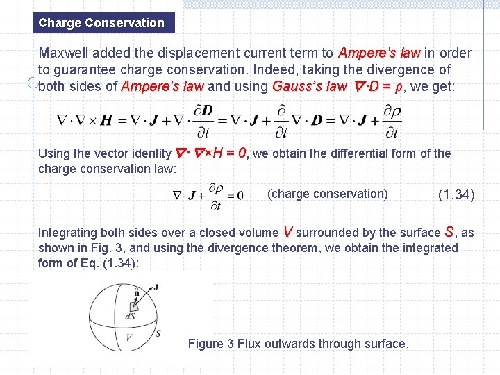 Charge Conservation Maxwell added the displacement current term to Ampere's law in order to