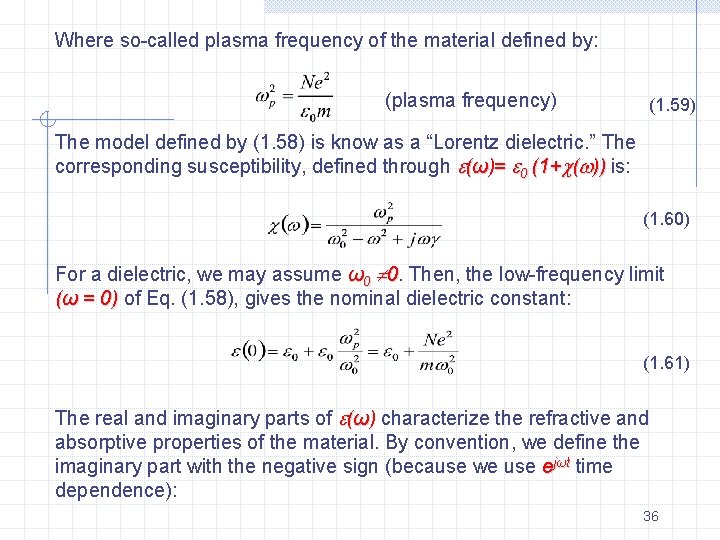 Where so-called plasma frequency of the material defined by: (plasma frequency) (1. 59) The