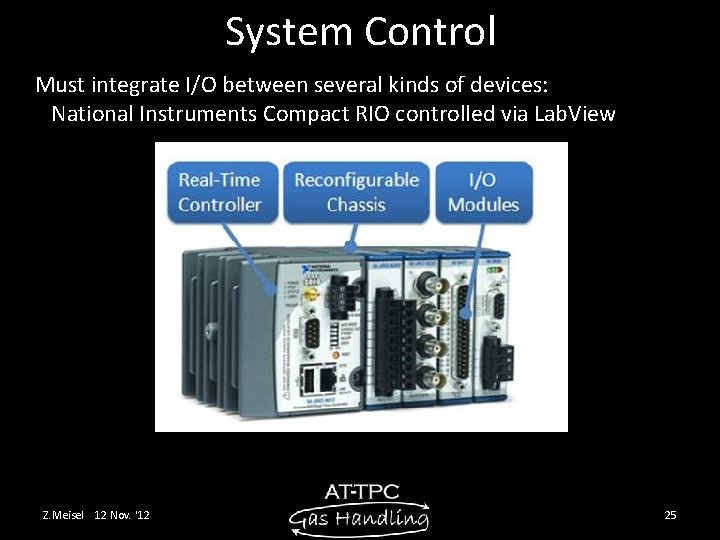 System Control Must integrate I/O between several kinds of devices: National Instruments Compact RIO