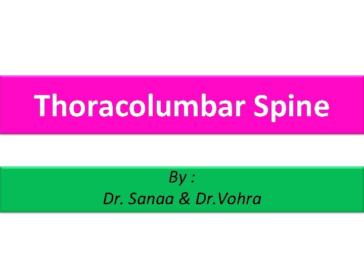 Thoracolumbar Spine By : Dr. Sanaa & Dr. Vohra 