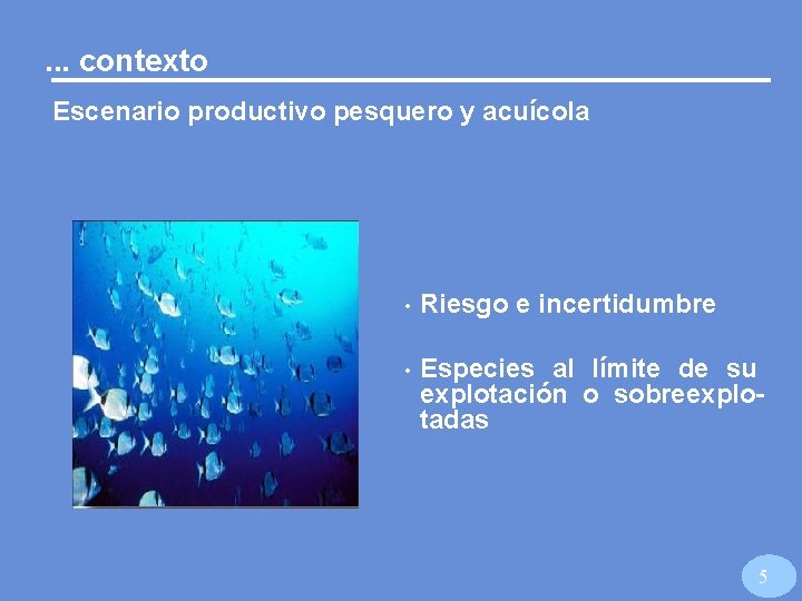 . . . contexto Escenario productivo pesquero y acuícola • Riesgo e incertidumbre •