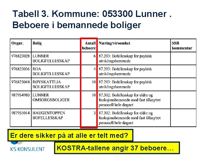 Tabell 3. Kommune: 053300 Lunner. Beboere i bemannede boliger Er dere sikker på at