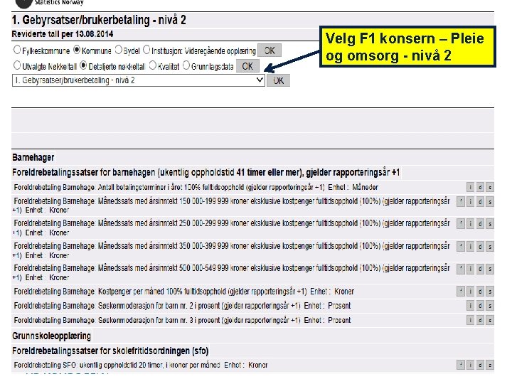 Velg F 1 konsern – Pleie og omsorg - nivå 2 