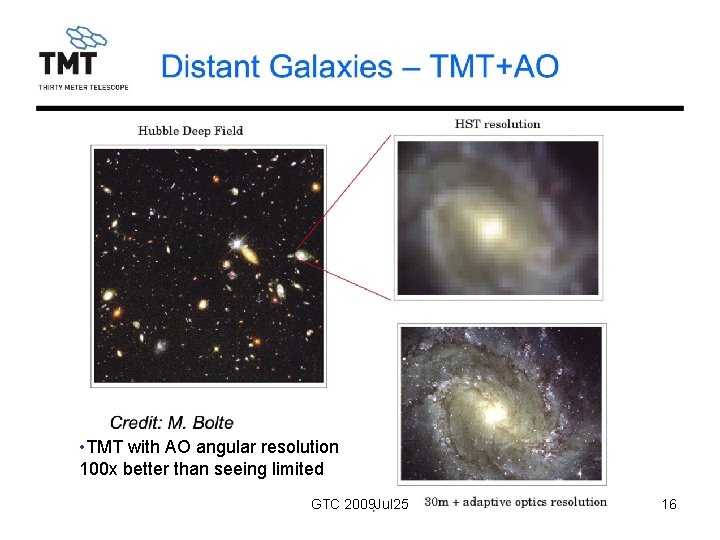 Distant Galaxies – TMT+AO Credit: M. Bolte • TMT with AO angular resolution 100