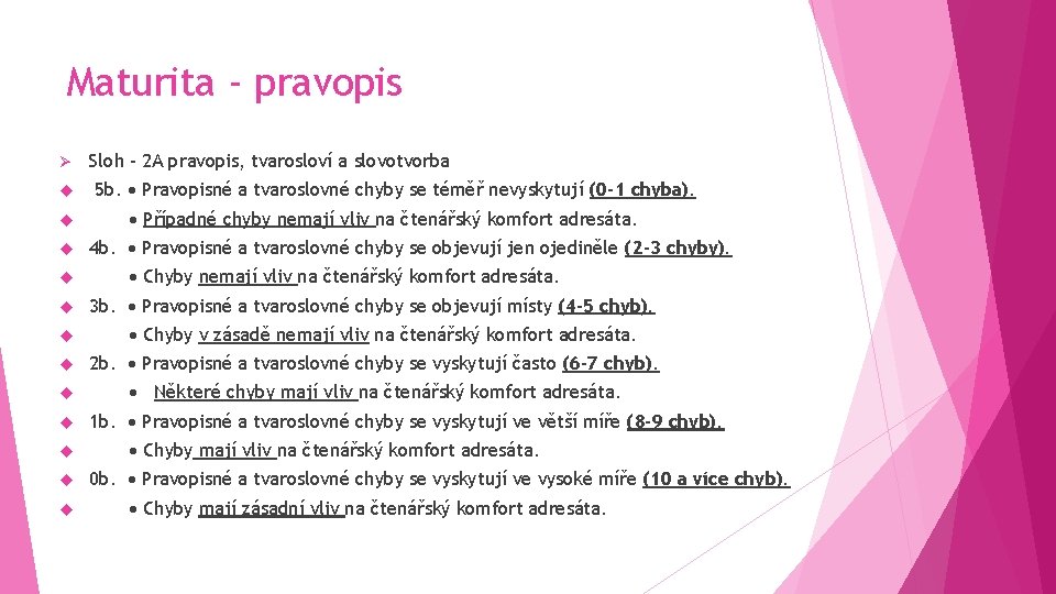 Maturita - pravopis Ø Sloh – 2 A pravopis, tvarosloví a slovotvorba 5 b.