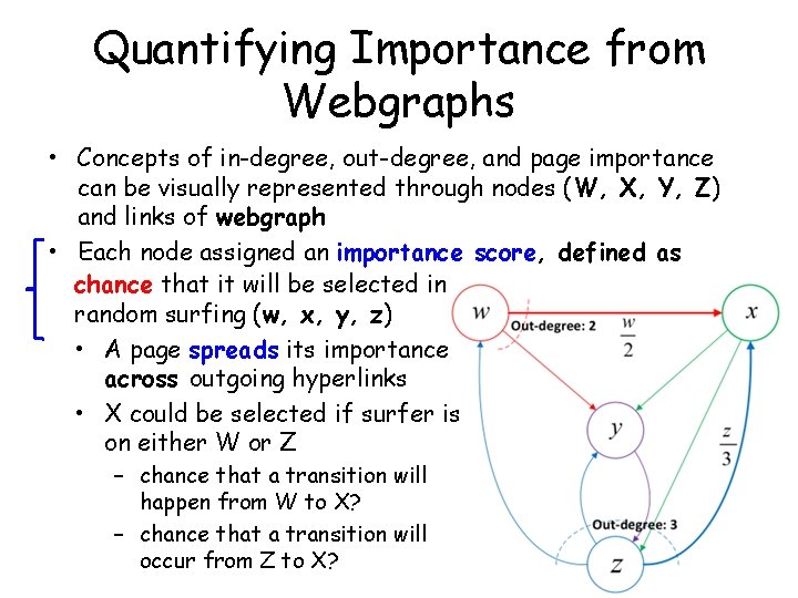 Quantifying Importance from Webgraphs • Concepts of in-degree, out-degree, and page importance can be