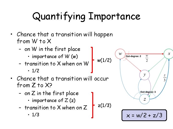 Quantifying Importance • Chance that a transition will happen from W to X –