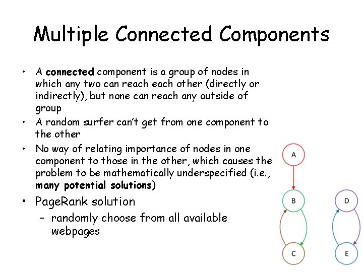 Multiple Connected Components • A connected component is a group of nodes in which