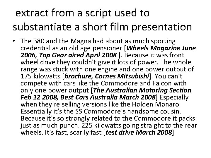 extract from a script used to substantiate a short film presentation • The 380