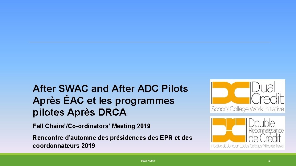 After SWAC and After ADC Pilots Après ÉAC et les programmes pilotes Après DRCA