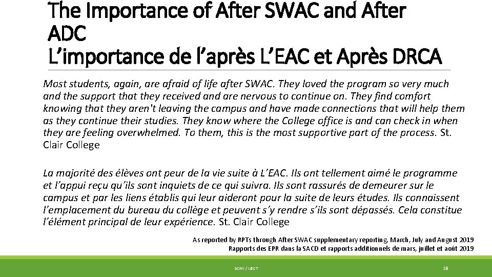 The Importance of After SWAC and After ADC L’importance de l’après L’EAC et Après