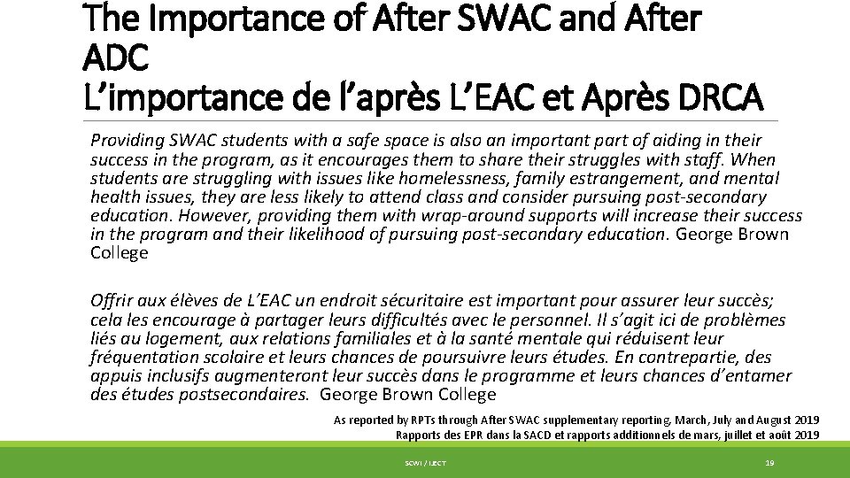 The Importance of After SWAC and After ADC L’importance de l’après L’EAC et Après