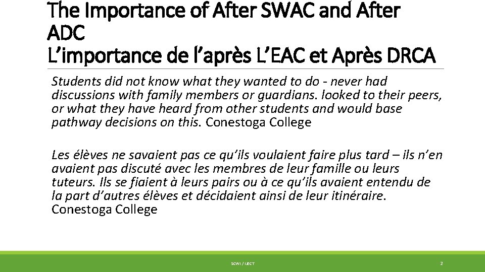 The Importance of After SWAC and After ADC L’importance de l’après L’EAC et Après