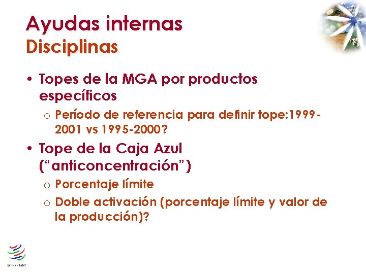 Ayudas internas Disciplinas • Topes de la MGA por productos específicos o Período de