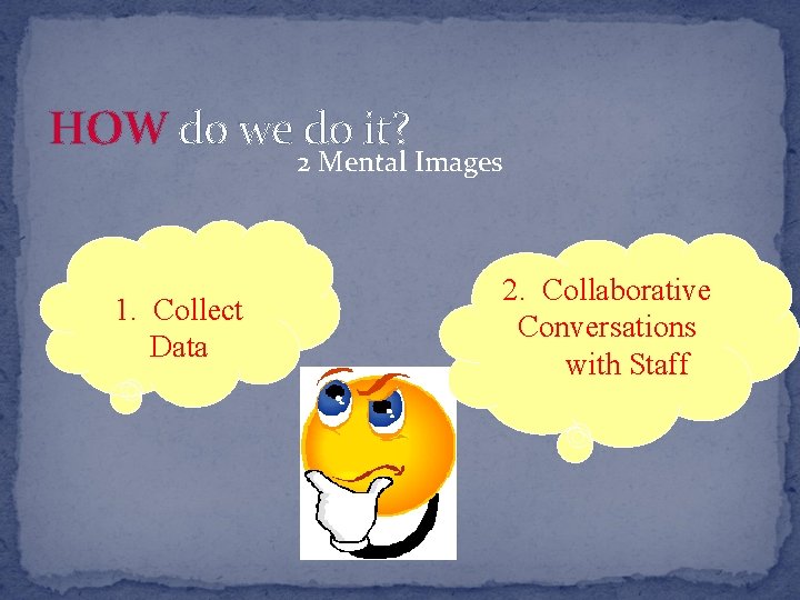 HOW do we do it? 2 Mental Images 1. Collect Data 2. Collaborative Conversations