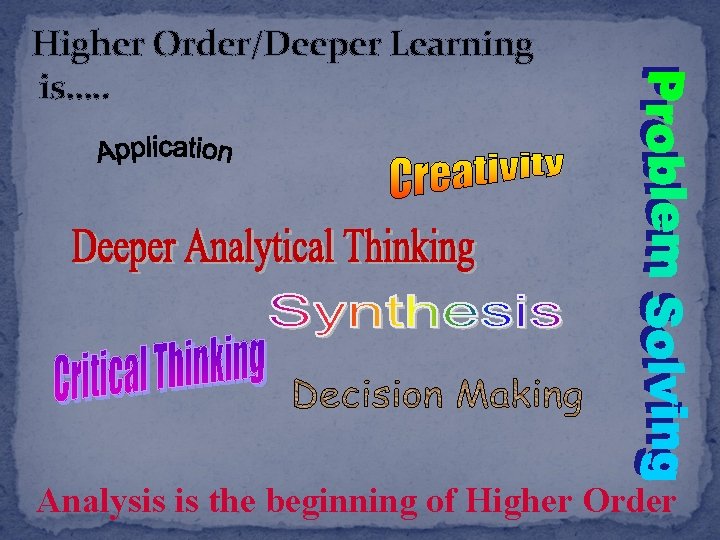 Higher Order/Deeper Learning is…. . Analysis is the beginning of Higher Order 