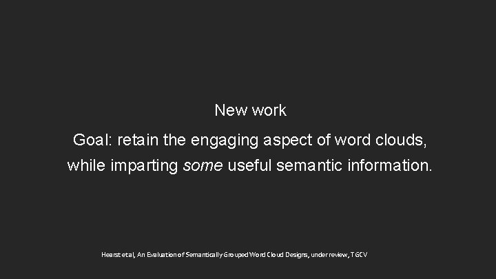 New work Goal: retain the engaging aspect of word clouds, while imparting some useful