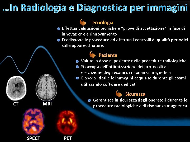 …In Radiologia e Diagnostica per immagini Tecnologia Effettua valutazioni tecniche e “prove di accettazione”