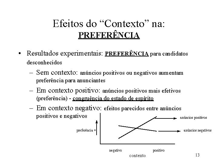 Efeitos do “Contexto” na: PREFERÊNCIA • Resultados experimentais: PREFERÊNCIA para candidatos desconhecidos – Sem