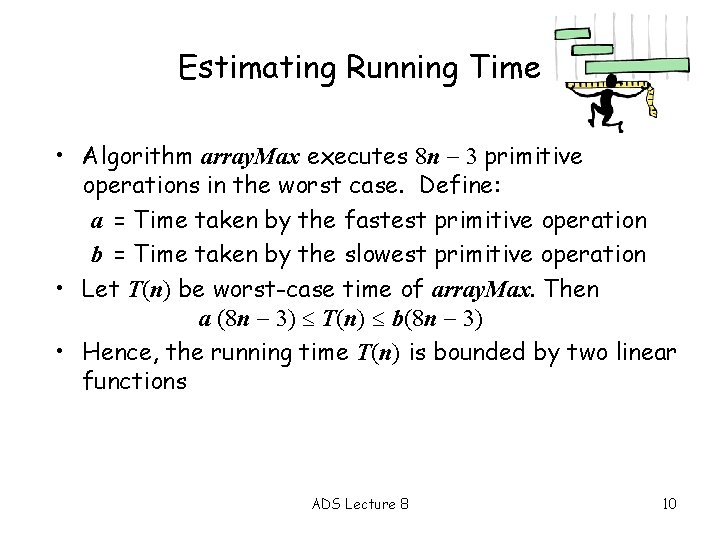 Estimating Running Time • Algorithm array. Max executes 8 n 3 primitive operations in