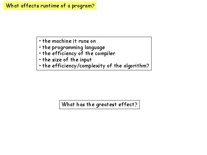 What affects runtime of a program? • the machine it runs on • the