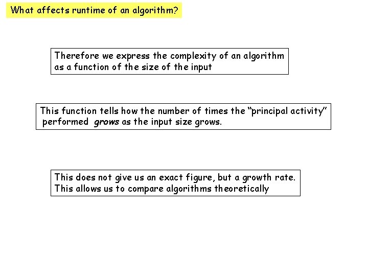 What affects runtime of an algorithm? Therefore we express the complexity of an algorithm