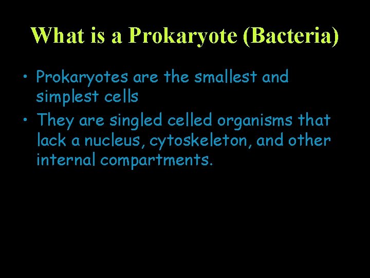 What is a Prokaryote (Bacteria) • Prokaryotes are the smallest and simplest cells •