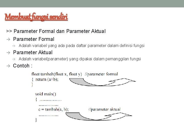 Membuat fungsi sendiri >> Parameter Formal dan Parameter Aktual à Parameter Formal à Adalah