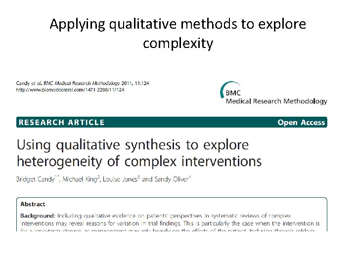 Applying qualitative methods to explore complexity 