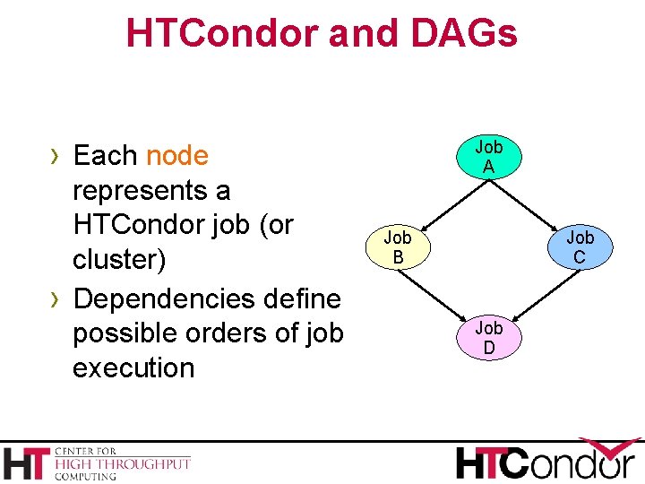 HTCondor and DAGs › Each node › represents a HTCondor job (or cluster) Dependencies