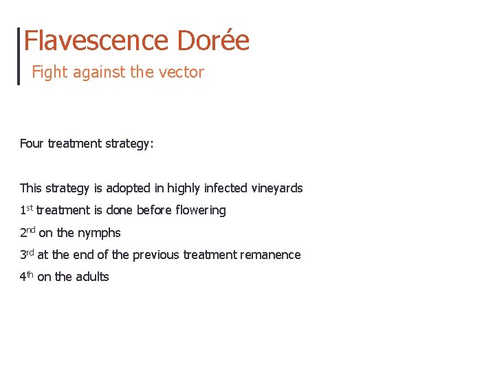 Flavescence Dorée Fight against the vector Four treatment strategy: This strategy is adopted in