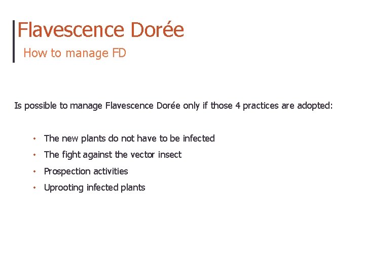 Flavescence Dorée How to manage FD Is possible to manage Flavescence Dorée only if