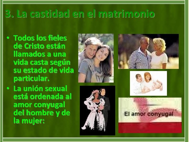 3. La castidad en el matrimonio • Todos los fieles de Cristo están llamados