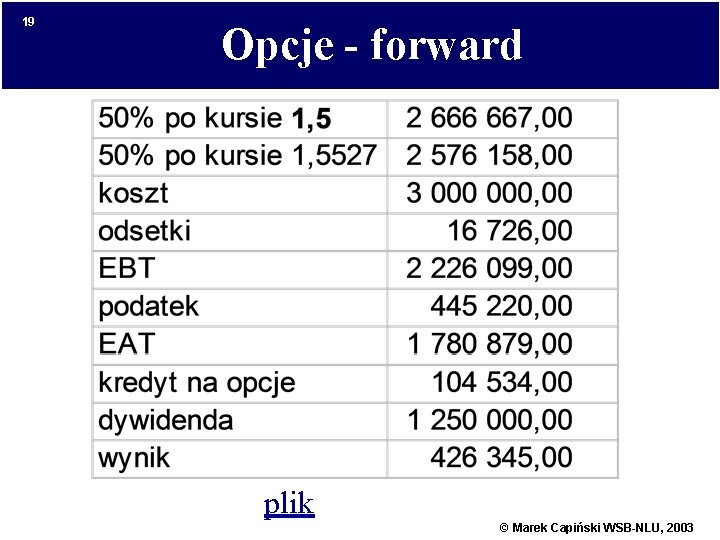 19 Opcje - forward plik © Marek Capiński WSB-NLU, 2003 