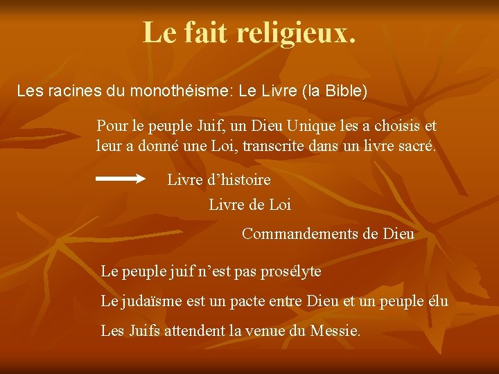 Le fait religieux. Les racines du monothéisme: Le Livre (la Bible) Pour le peuple