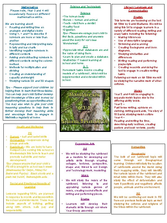 Mathematics Please note, Year 3 and 4 will occasionally focus on different mathematics skills.