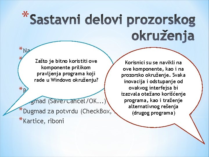 * *Naslovna linija je bitno koristiti ove *Meni. Zašto linija Korisnici su se navikli