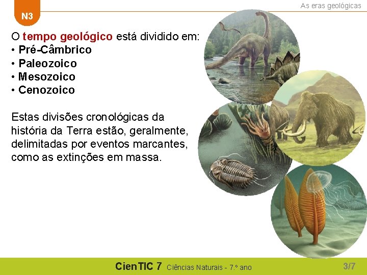 As eras geológicas N 3 O tempo geológico está dividido em: • Pré-Câmbrico •