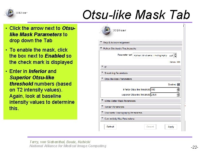 Otsu-like Mask Tab • Click the arrow next to Otsulike Mask Parameters to drop