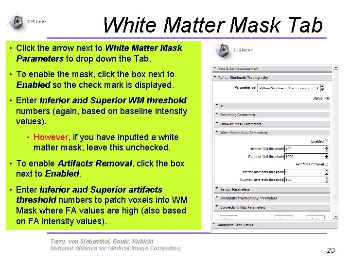 White Matter Mask Tab • Click the arrow next to White Matter Mask Parameters