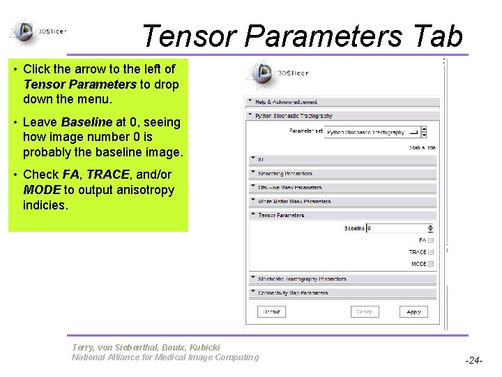 Tensor Parameters Tab • Click the arrow to the left of Tensor Parameters to