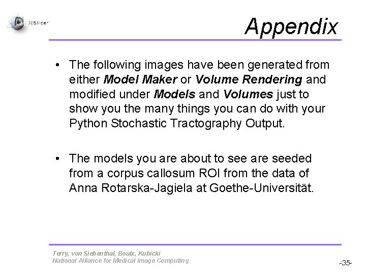 Appendix • The following images have been generated from either Model Maker or Volume