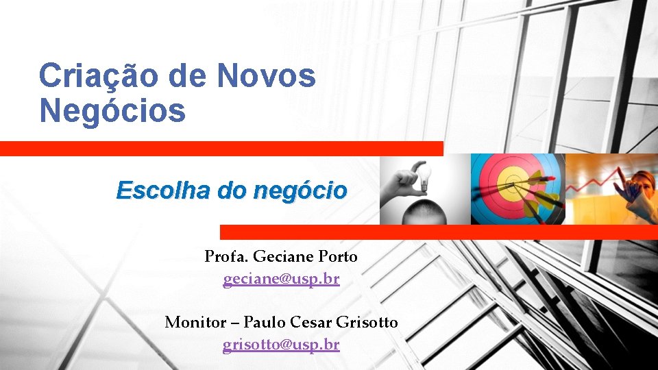 Criação de Novos Negócios Escolha do negócio Profa. Geciane Porto geciane@usp. br Monitor –